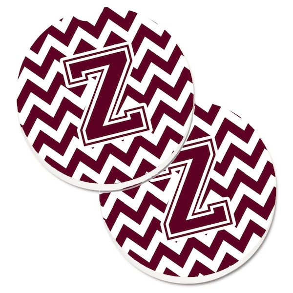 Carolines Treasures Letter Z Chevron Maroon and White Set of 2 Cup Holder Car Coaster CJ1051-ZCARC - main